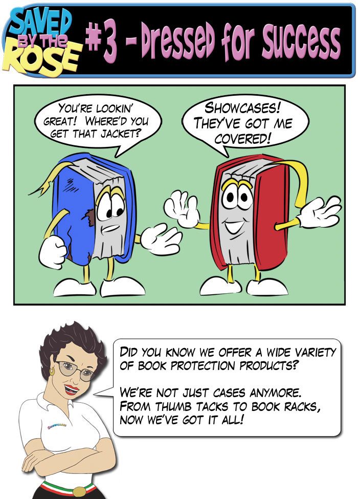 Cartoon books discussing protection products.